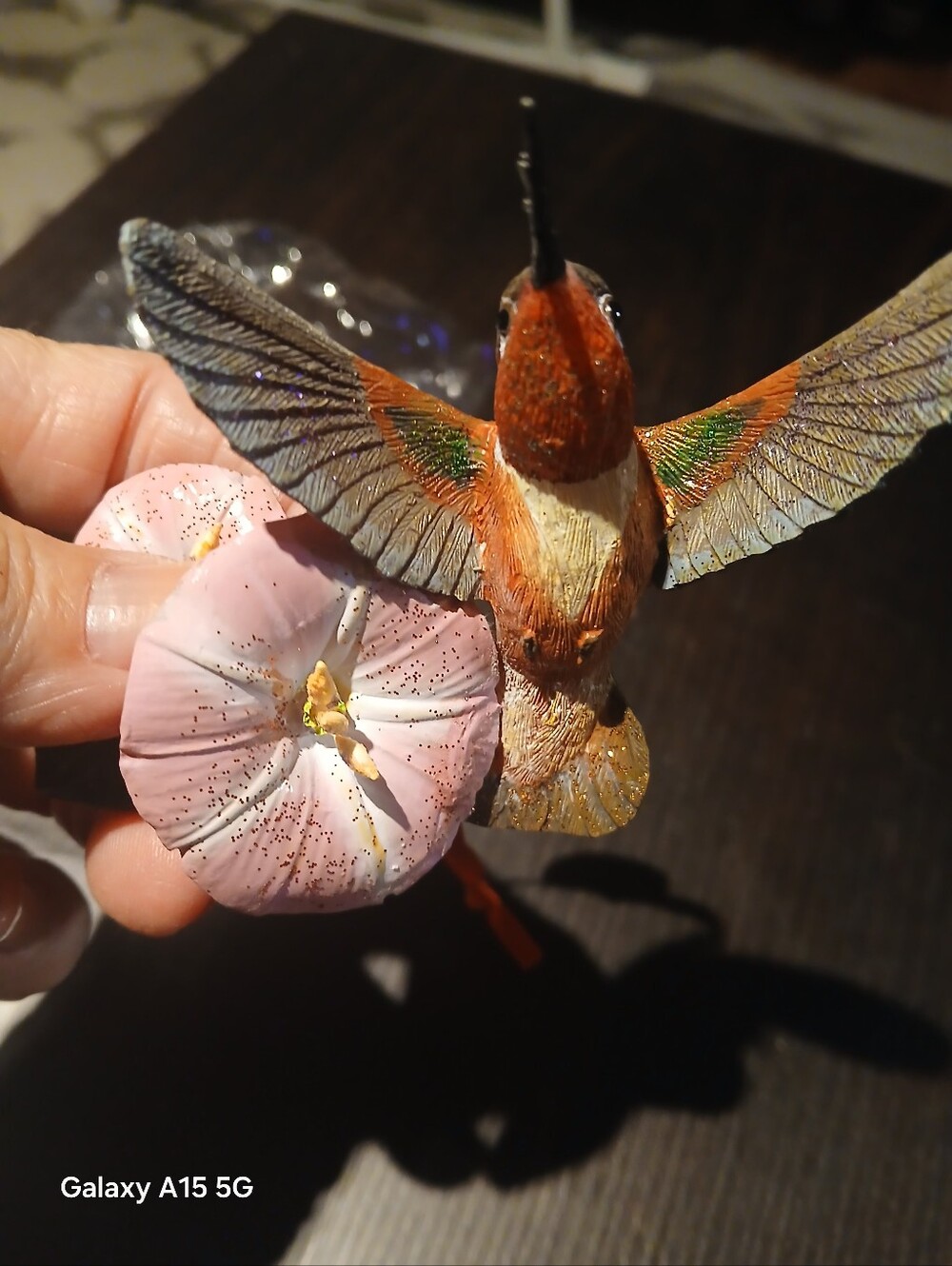 Decorative Pink Flower and Orange Bird Brooch - Danbury Mint